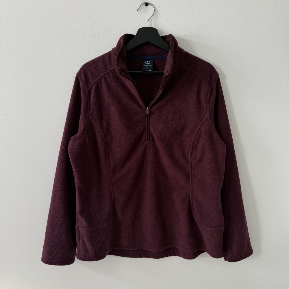 Lands End 1/4 Zip Pullover Fleece Jacket Sweater Womens XL Burgundy Outdoor